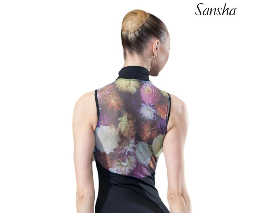 Front Zip Floral Mesh Back Leotard