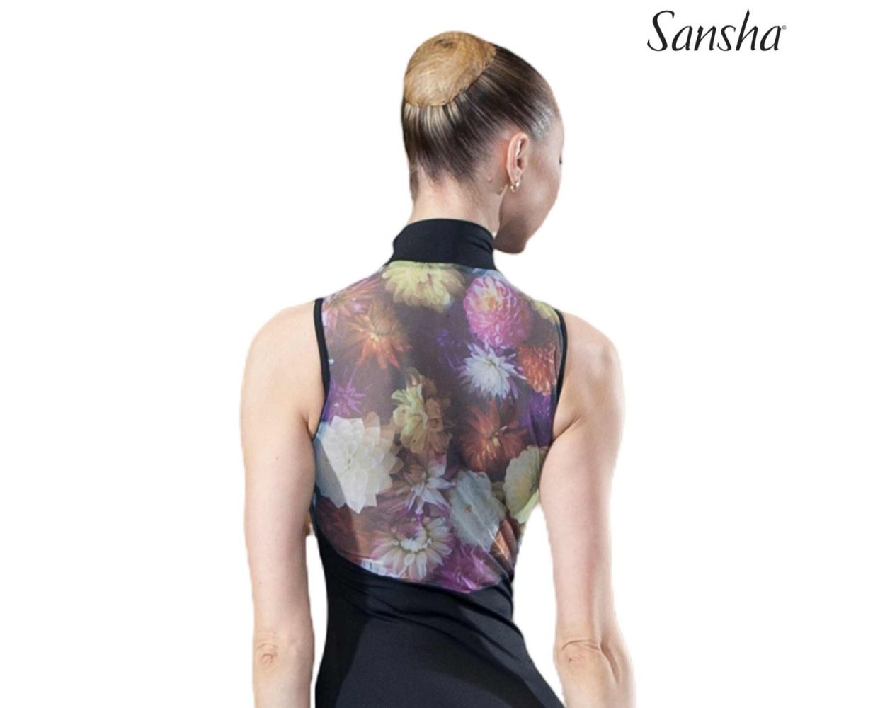 Front Zip Floral Mesh Back Leotard