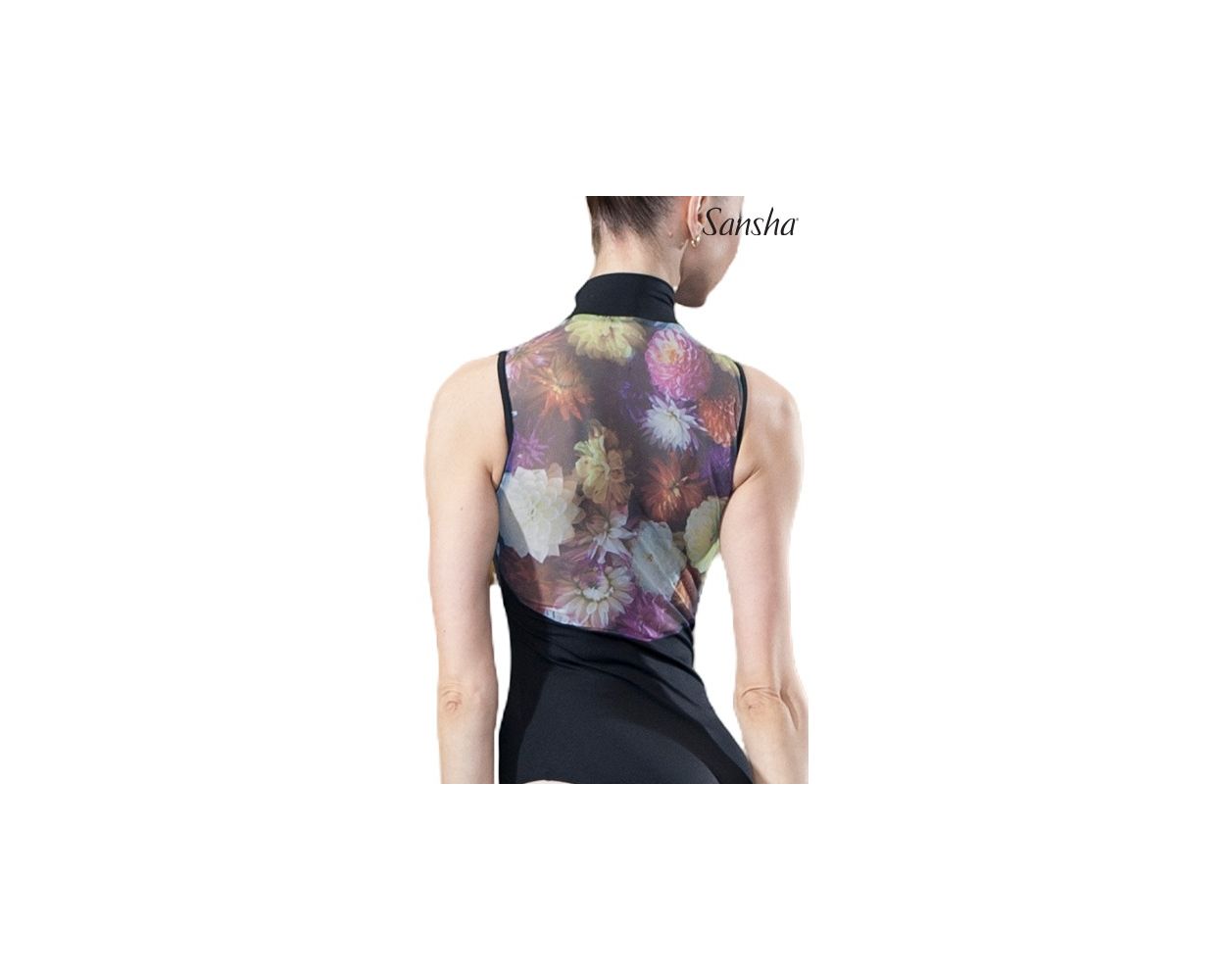 Front Zip Floral Mesh Back Leotard