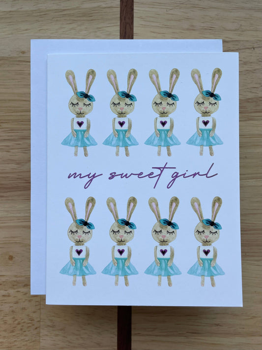 My Sweet Girl - Bunny Tutu - Watercolor Greeting Card