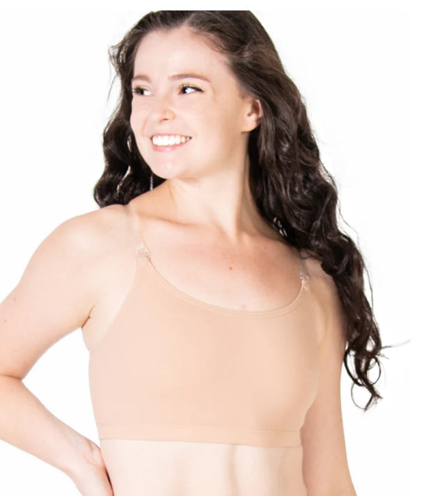 Pull on bra with clear straps