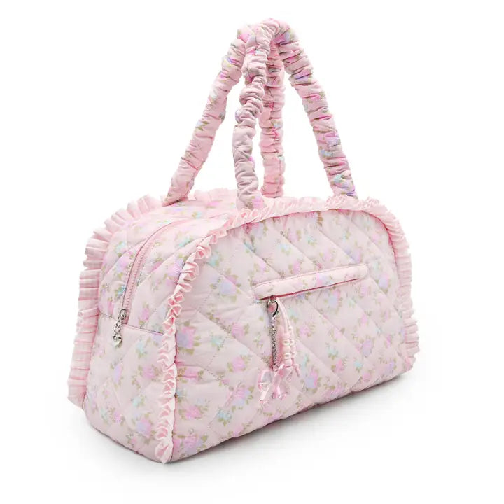 Quilted Floral Printed Medium Duffle Bag
