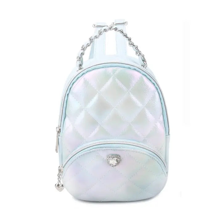 Metallic Quilted Blue Mini Backpack